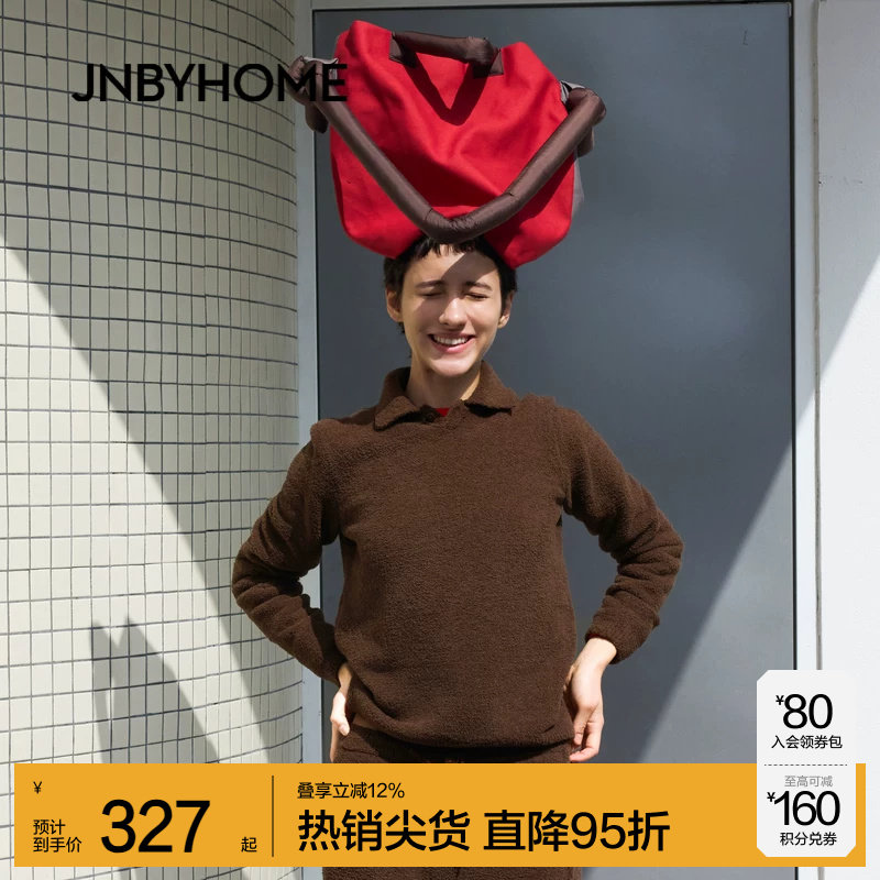 JNBYHOME江南布衣秋季套头开衫翻领针织衫家居服睡衣长袖上衣
