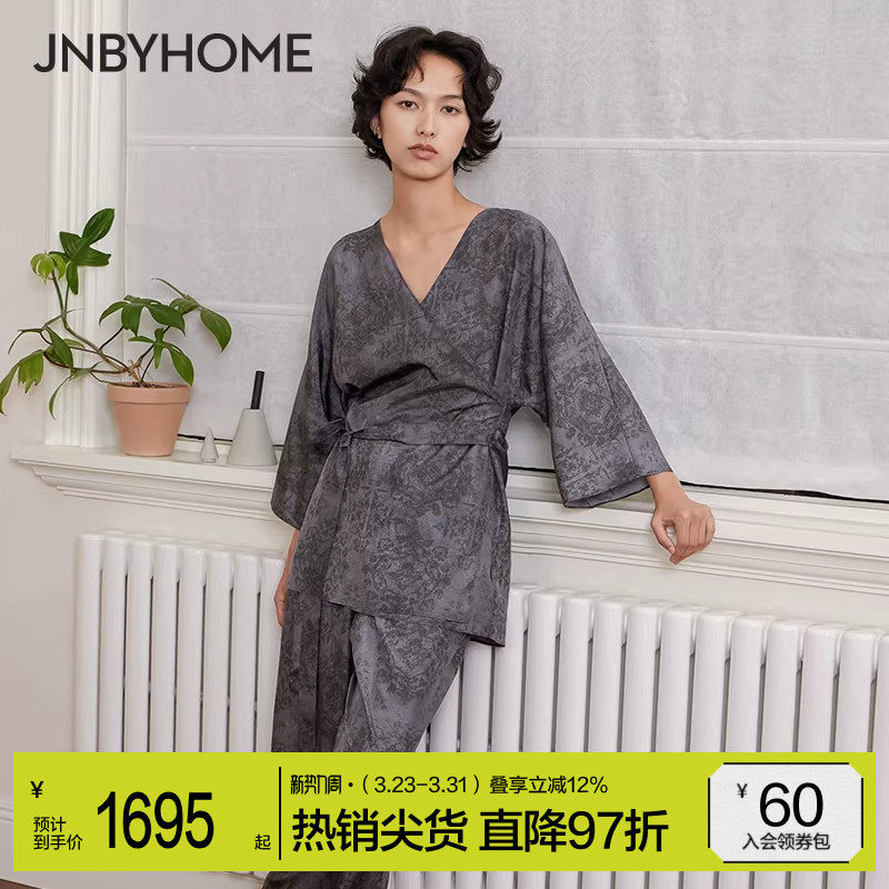 JNBYHOME江南布衣真丝家居服女中式艺术印花睡衣