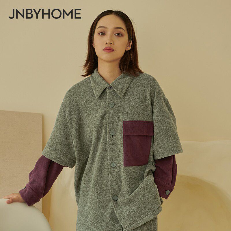 【假两件摇粒绒家居服】JNBYHOME江南布衣秋冬睡衣运动情侣可