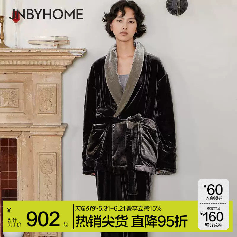 JNBYHOME江南布衣秋冬睡衣加厚睡袍保暖翻领温暖柔软家居服女士