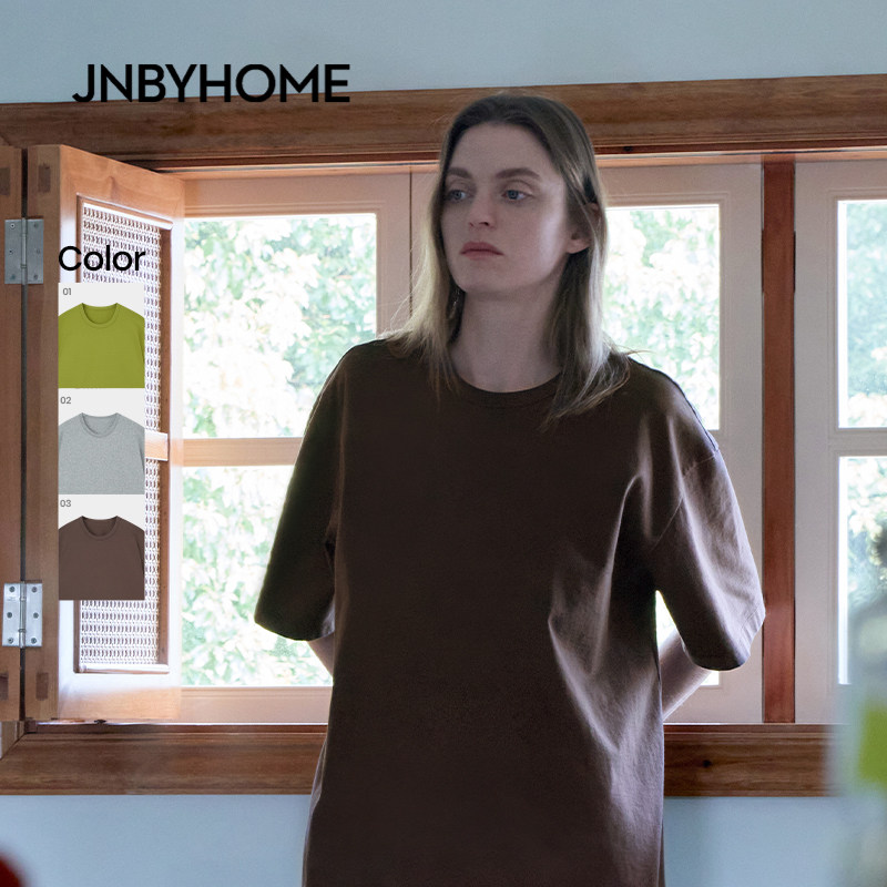 JNBYHOME江南布衣26新品夏季女圆领短袖家居睡裙纯色睡衣休