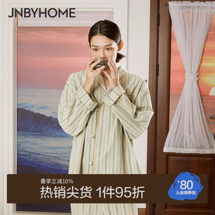 纯棉翻领灯芯绒女士家居服复古条纹睡衣情侣 JNBYHOME江南布衣长袖