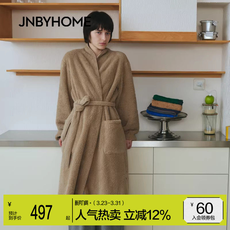 JNBYHOME江南布衣秋男女长袖系带睡袍柔软泡泡绒居家长款浴袍