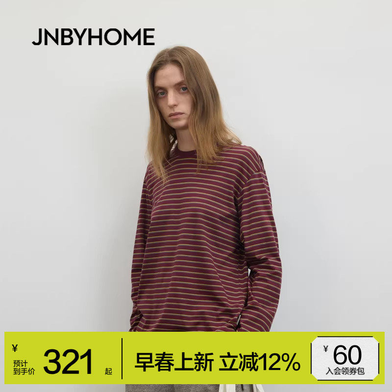 JNBYHOME江南布衣26新品春长袖棉T恤套头家居服圆领条纹上