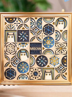 【好物体验专享】梯木叠雕新年猫