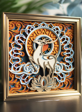 【好物体验专享】梯木叠雕玉鹿游云