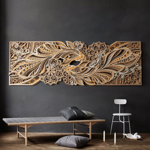 梯木叠雕《福鱼跃莲》立体装饰画