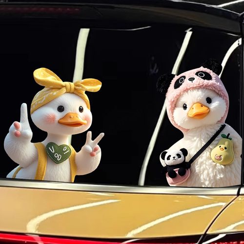 汽车贴纸可爱鸭子3D立体车贴卡通可爱电动车装饰划痕遮盖侧窗贴花