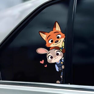 疯狂动物城朱迪尼克汽车装饰贴纸可爱卡通兔子警官电动车划痕遮挡