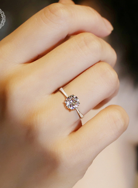 唐奢925纯银D色莫桑石一克拉仿真钻石情侣求订结婚戒指女小众设计