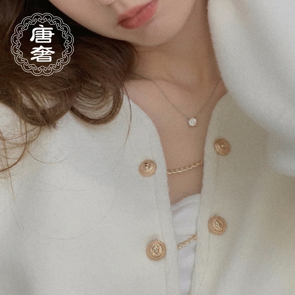 唐奢S925纯银四爪仿真单钻莫桑石钻石项链锁骨链吊坠女简约气质