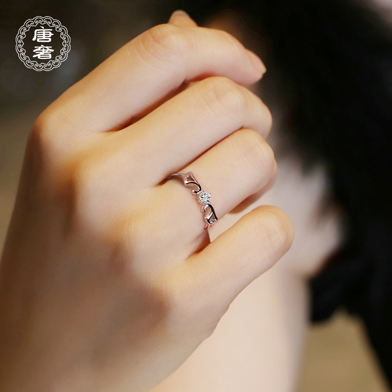 唐奢钻石情侣戒指包金S925纯银