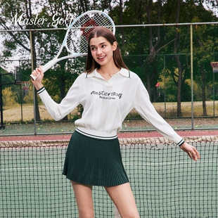 MG春秋宽松高尔夫服装女2026新款长袖防晒衣老钱风运动墨绿色套装