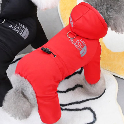 秋冬款狗狗衣服宠泰迪物比熊小型新年四脚保暖牵引绳加厚羽绒棉服