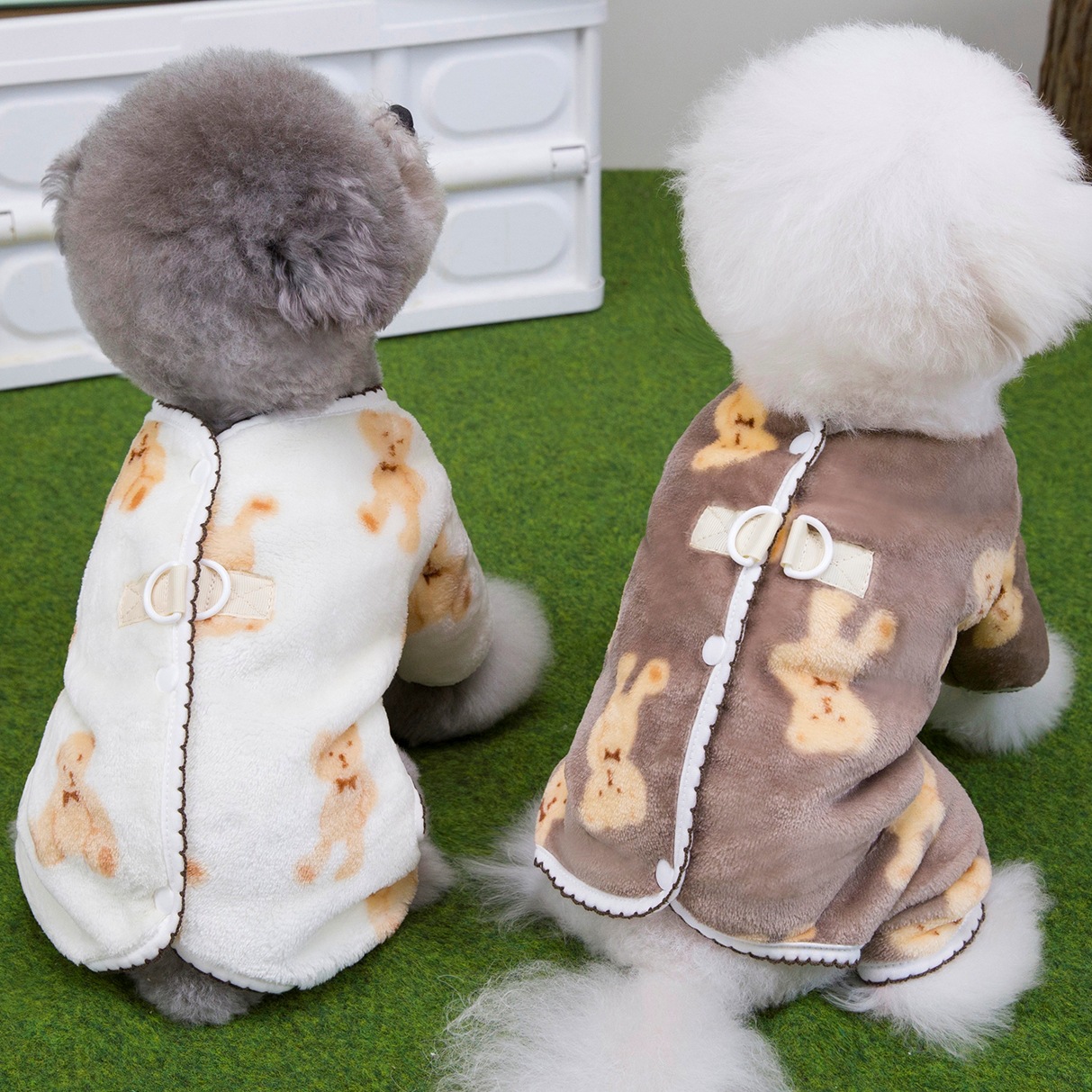 宠物泰迪比熊幼犬狗狗猫咪衣服保暖绒四腿家居服背扣可牵引秋冬