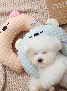 2025夏季透气狗狗枕头可爱熊韩风格子睡觉用宠物用品小型犬下巴枕