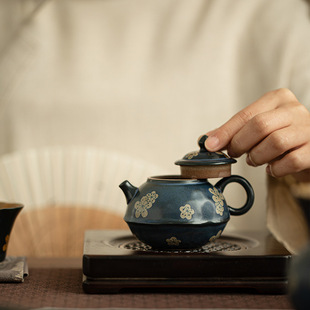 青花泡茶壶陶瓷茶具茶壶家用闷茶壶手绘功夫茶具 纯手工粉引中式