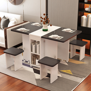 折叠餐桌小户型可移动长方形多功能一桌四凳组合家用简易吃饭桌子