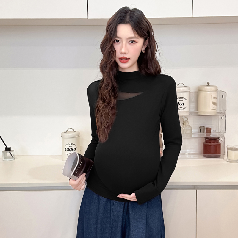 孕妇冬天修身半高领上衣孕期穿搭