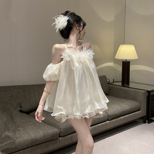 孕妇装连衣裙2025新款夏季甜美减龄辣妈吊带雪纺衫露肩碎花娃娃裙