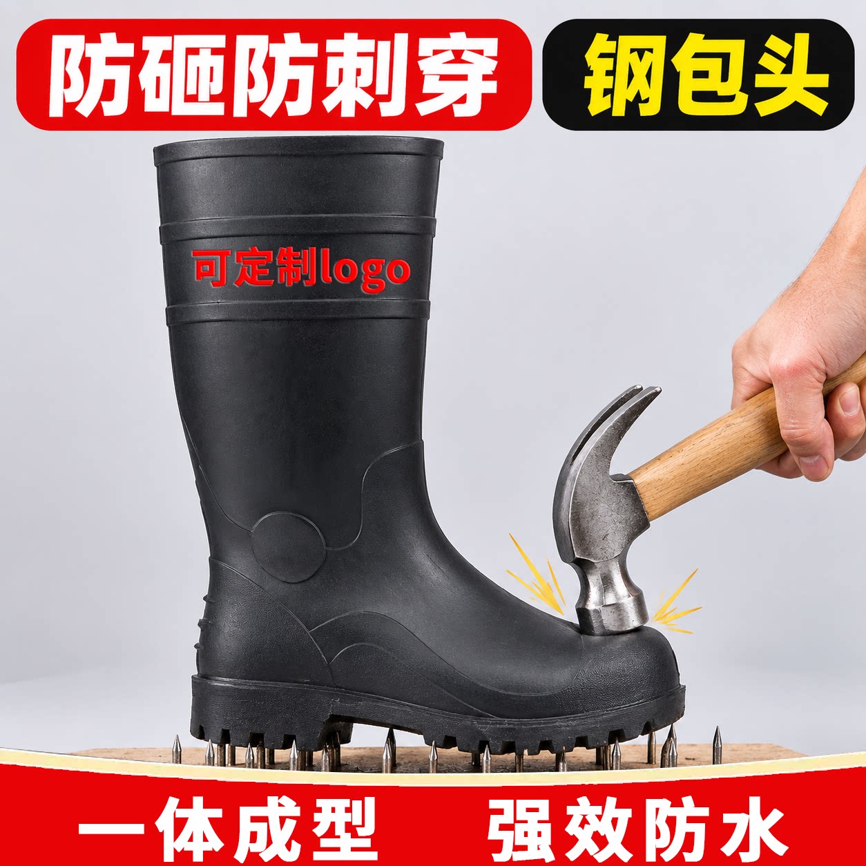 耐酸碱防砸防刺钢头劳保雨鞋中高筒工业男款雨靴劳保水鞋工地防护