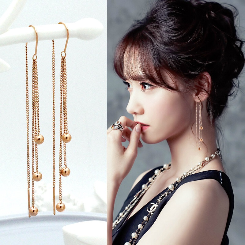 日韩18K金转运珠耳线钛钢女长款流苏耳环2019新款潮时尚简约耳钉,饰品/流行首饰/时尚饰品新,耳环,淘宝优惠券,粉丝福利购,淘宝优惠卷