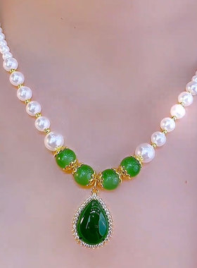 2025新款祖母绿珍珠项链超绝时尚