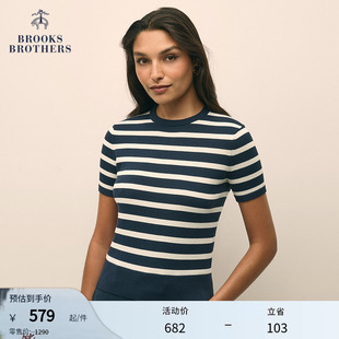 布克兄弟女士秋冬新supima棉圆领条纹针织短袖 Brothers Brooks