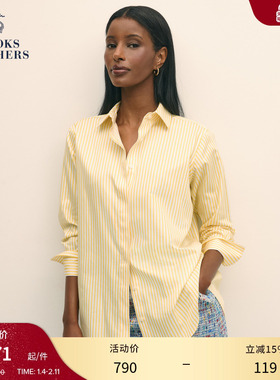 Brooks Brothers/布克兄弟女士25新品supima棉拼色竖条纹简约衬衫