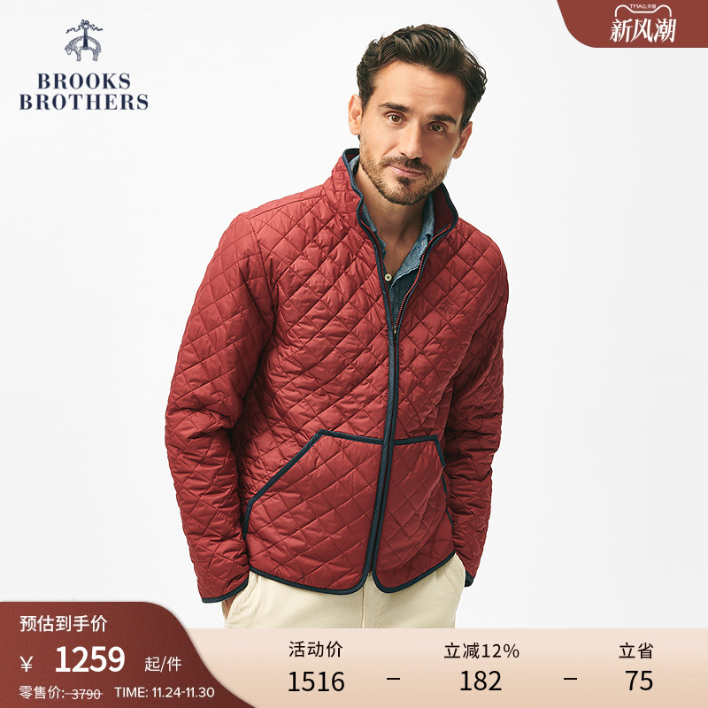 布克兄弟24男士钻石格菱绗缝棉服