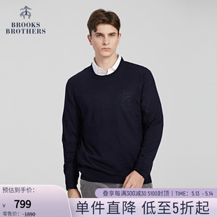 秋冬经典 Brooks 布克兄弟男士 Brothers 圆领绵羊毛弹力针织衫