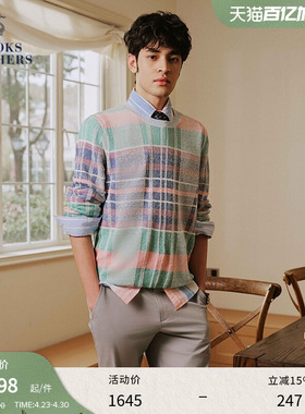 [100%亚麻]Brooks Brothers/布克兄弟男士春季新款格纹薄针织衫