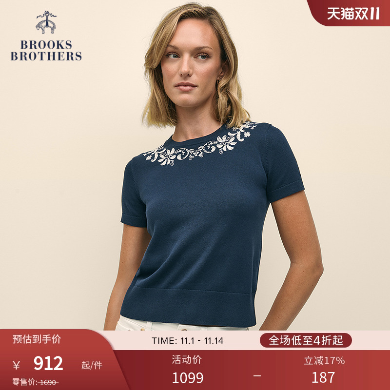 布克兄弟25女士supima棉针织短袖