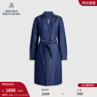 软牛仔V领收腰连衣裙 布克兄弟女士25早秋新品 Brooks Brothers