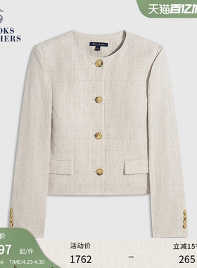 Brooks Brothers/布克兄弟女士秋冬新款亚麻圆领方格文艺外套