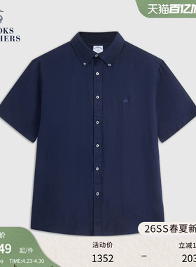 Brooks Brothers/布克兄弟男士26春夏新品亚麻纽扣领logo短袖衬衫