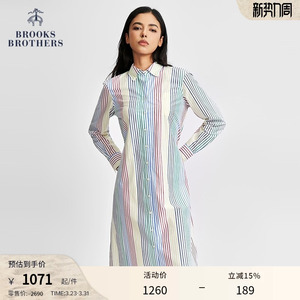 Brooks Brothers/布克兄弟女士春季款纯棉多巴胺条纹连衣裙