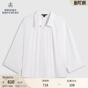 百搭休闲衬衫 Brooks 纯色褶皱七分袖 布克兄弟女士春夏款 Brothers
