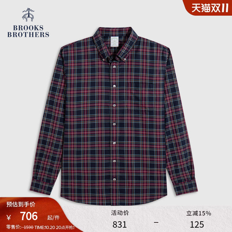 [易打理]Brooks Brothers/布克兄弟男士秋冬复古格纹衬衫