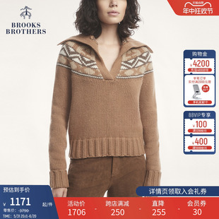 布克兄弟女士秋冬绵羊毛V领质感保暖针织毛衣 Brooks Brothers