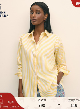 Brooks Brothers/布克兄弟女士25新品supima棉拼色竖条纹简约衬衫
