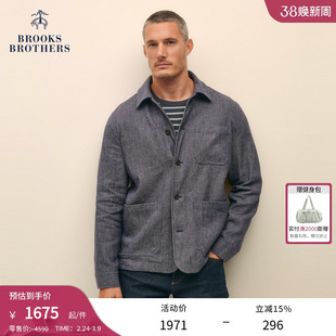 Brooks Brothers/布克兄弟男士春夏棉麻肌理感三口袋翻领外套