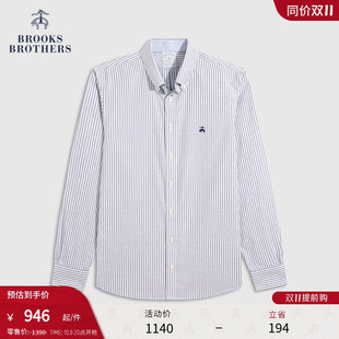 经典 布克兄弟男士 款 牛津纺条纹免烫长袖 Brooks 休闲衬衫 Brothers