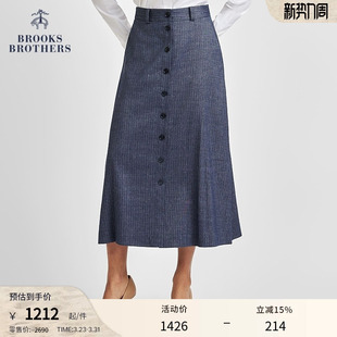 亚麻单排扣A字版 布克兄弟女士春夏新款 型半身裙 Brothers Brooks