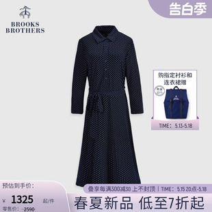 翻领波点复古针织连衣裙 布克兄弟女士24春夏新款 Brothers Brooks