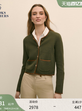Brooks Brothers/布克兄弟女士春季款绵羊毛纯色包边金属纽扣外套