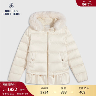 [鹅绒]Brooks Brothers/布克兄弟女士25秋冬新连帽毛领光泽羽绒服