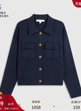 Brooks Brothers/布克兄弟女士25新品翻领贴布口袋针织开衫外套