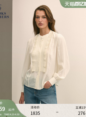 Brooks Brothers/布克兄弟女士春夏款桑蚕丝优雅宫廷风琴褶衬衫