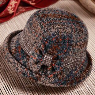 秋冬季中老年女士加绒毛呢渔夫帽妈妈新款盆帽老太太时尚百搭盆帽